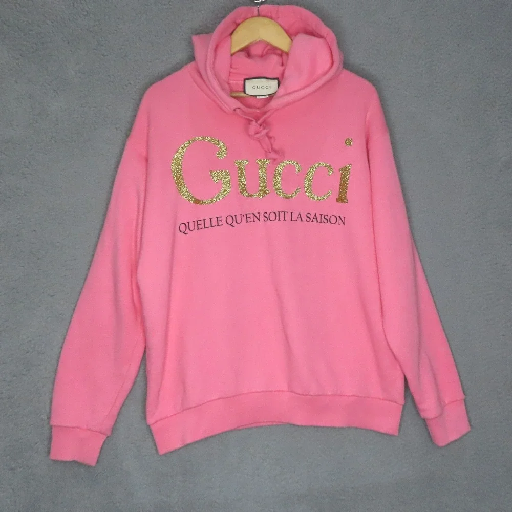 Gucci‎ Pink Glitter Logo Hoodie Quelle Qu'en Soit La Saison Sweatshirt Small